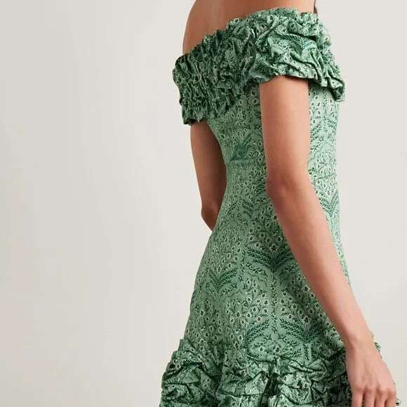 agua bendita jardin floral mini dress | off-shoulder, ruffled - green - Picture 2 of 12